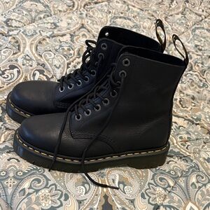 Black Doc Martens Boots with Yellow Stitching